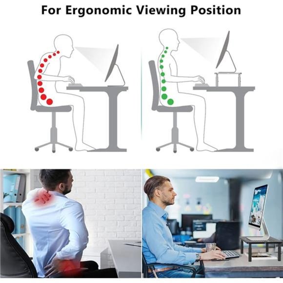 Adjustable Laptop Stand Riser, Desk Monitor Stand Underneath Storage, Black - Picture 4 of 7